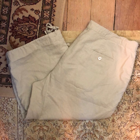 MECCA GOLD size 4XL Linen Clamdiggers Ties at Waist & Leg Tan Khaki Breathable - Picture 2 of 13